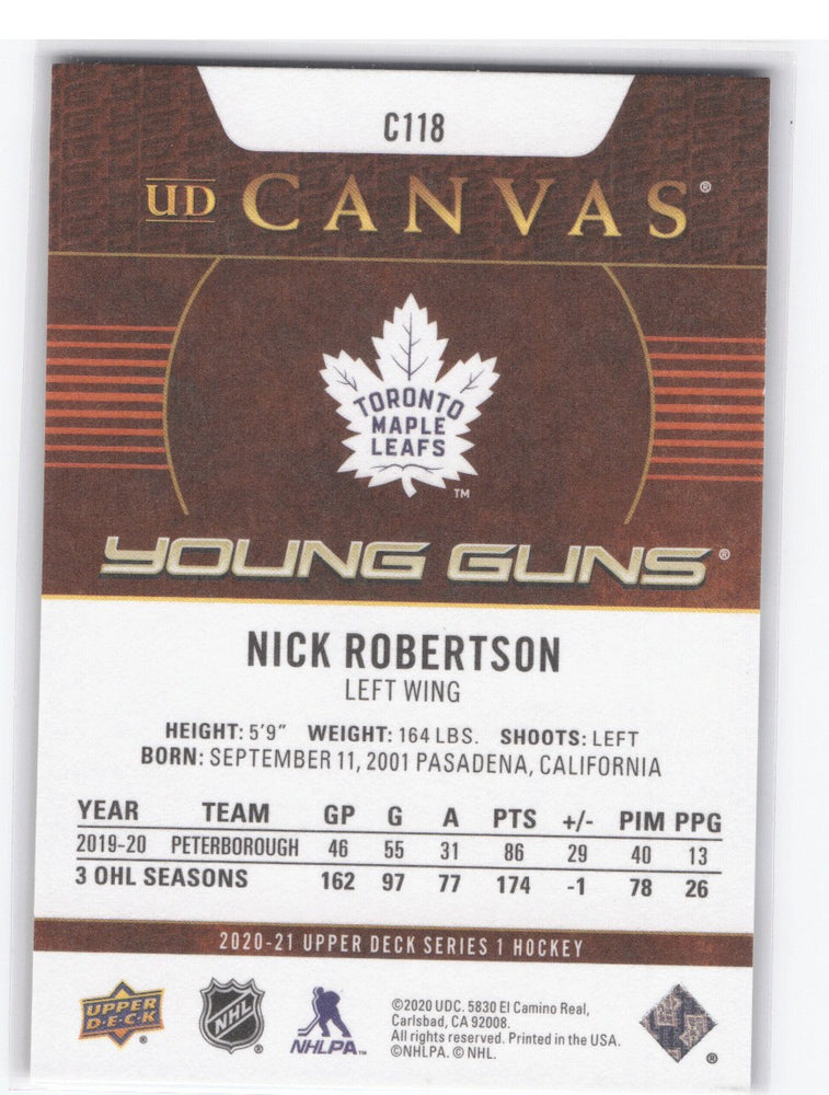 2020-21 Upper Deck Series 1 Young Guns Ud Canvas C118 Rookie Rc Nick Robertson