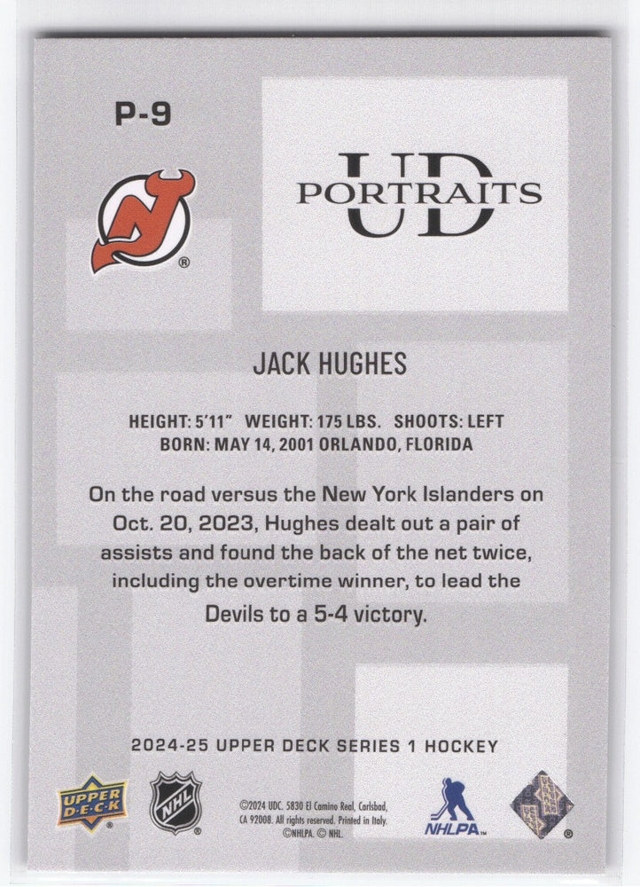 2024-25 Upper Deck Series 1 Ud Portraits Black P-9 Jack Hughes