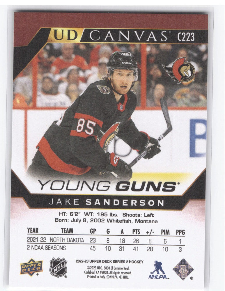 2022-23 Upper Deck Series 2 Young Guns Ud Canvas C223 Rookie Rc Jake Sanderson