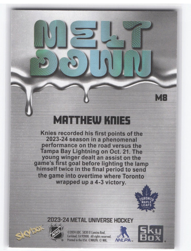 2023-24 Skybox Metal Universe Hockey Meltdown M8 Rookie Rc Matthew Knies