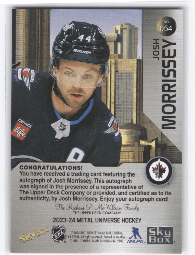 2023-24 Skybox Metal Universe Hockey Auto #54 Auto Josh Morrissey
