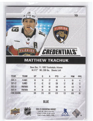 2024-25 Upper Deck Credentials Hockey Blue #19 Matthew Tkachuk /299