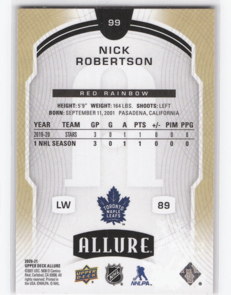 2020-21 Upper Deck Allure Red Rainbow #99 Rookie Rc Nick Robertson