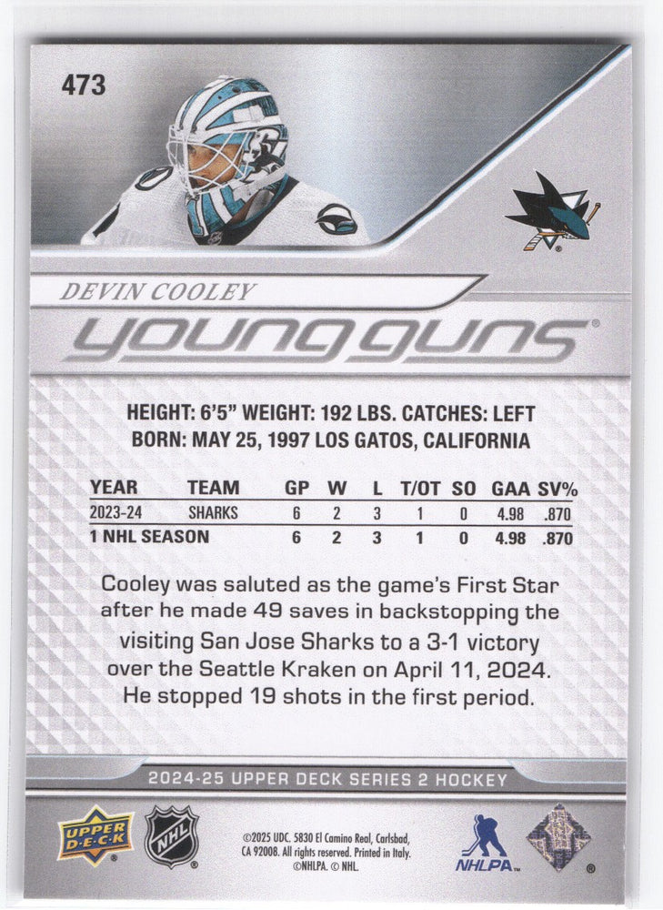 2024-25 Upper Deck Series 2 Young Guns #473 Rookie Rc Devin Cooley