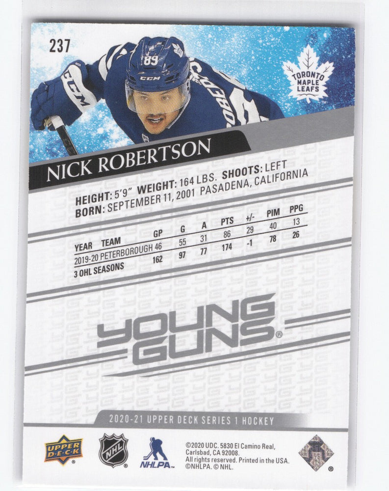 2020-21 Upper Deck Series 1 Young Guns #237 Rookie Rc Nick Robertson