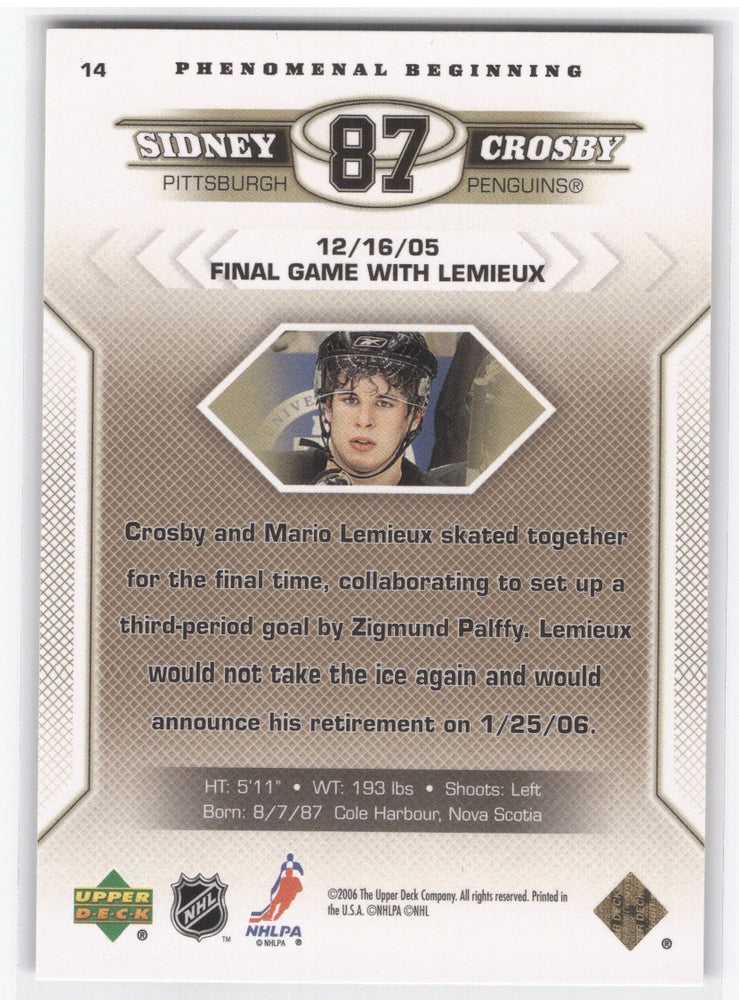 2006 Upper Deck Phenomenal Beginning Final Game With Lemieux #14 Rookie Rc Sidney Crosby