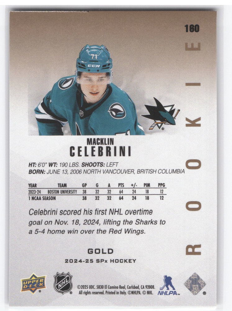2024-25 Upper Deck Spx Gold Rookie #180 Rookie Rc Macklin Celebrini