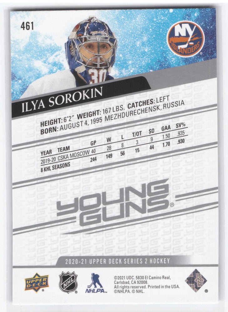 2020-21 Upper Deck Series 2 Young Guns #461 Rookie Rc Ilya Sorokin
