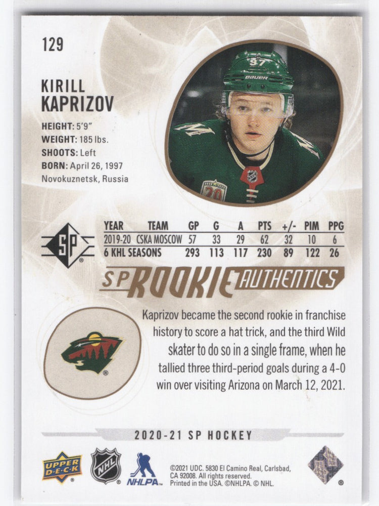 220-21 Upper Deck Sp Hockey Sp Rookie Authentics #129 Rookie Rc Kirill Kaprizov