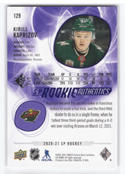 2020-21 Upper Deck Sp Hockey Sp Rookie Authentics #129 Rookie Rc Kirill Kaprizov /99