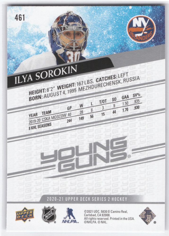 2020-21 Upper Deck Series 2 Young Guns #461 Rookie Rc Ilya Sorokin