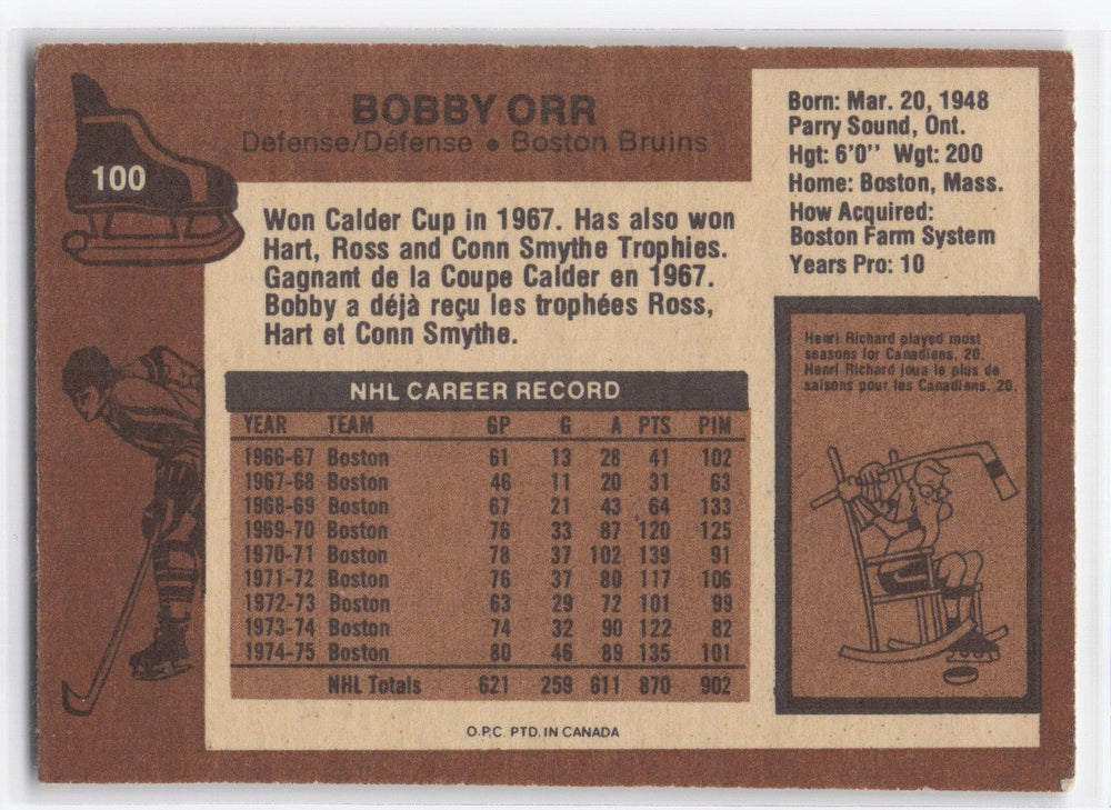 1975 O-Pee-Chee #100 Bobby Orr