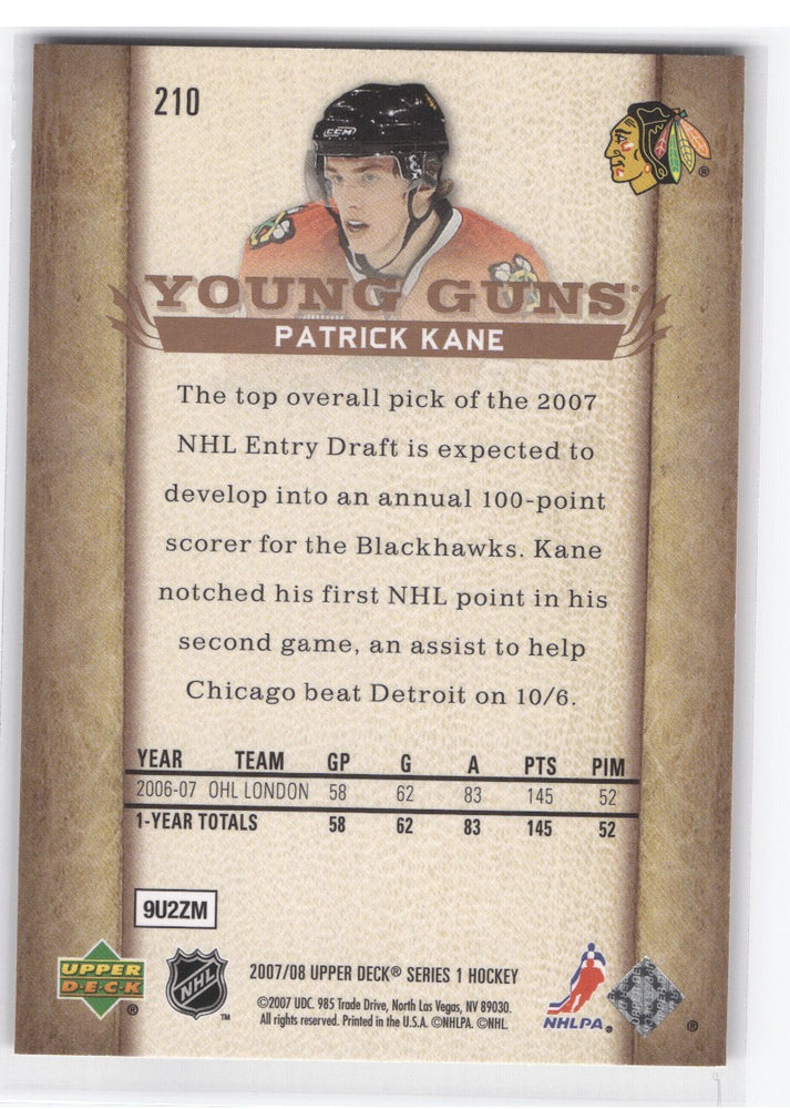 2007-08 Upper Deck Series 1 Young Guns #210 Rookie Rc Patrick Kane