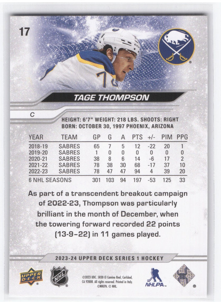 2023-24 Upper Deck Series 1 Exclusives #17 Tage Thompson /100