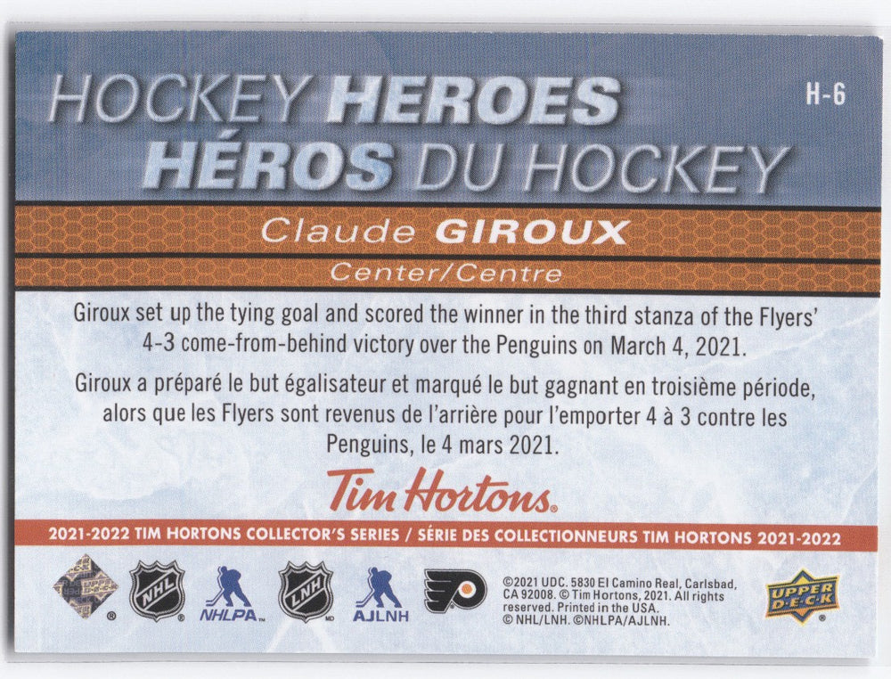 2021-22 Upper Deck Tim Hortons Collector'S Series Hockey Heroes H-6 Claude Giroux