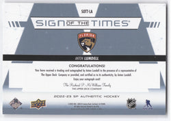 2022-23 Upper Deck Sp Authentic Sign Of The Times Sott-La Auto Anton Lundell