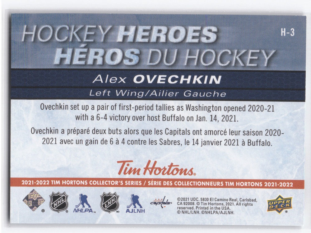 2021-22 Upper Deck Tim Hortons Collector'S Series Hockey Heroes H-3 Alex Ovechkin