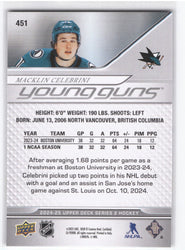 2024-25 Upper Deck Series 2 Young Guns #451 Rookie Rc Macklin Celebrini