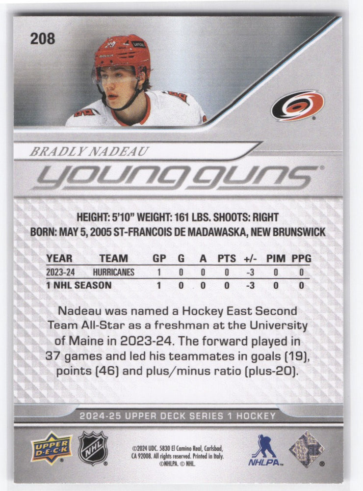 2024-25 Upper Deck Series 1 Young Guns Ud Exclusives #208 Rookie Rc Bradly Nadeau /100