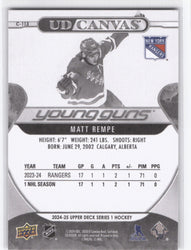 2024-25 Upper Deck Series 1 Young Guns Ud Canvas Black And White C-113 Rookie Rc Matt Rempe