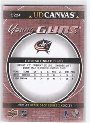 2021-22 Upper Deck Series 2 Young Guns Ud Canvas C224 Rookie Rc Cole Sillinger