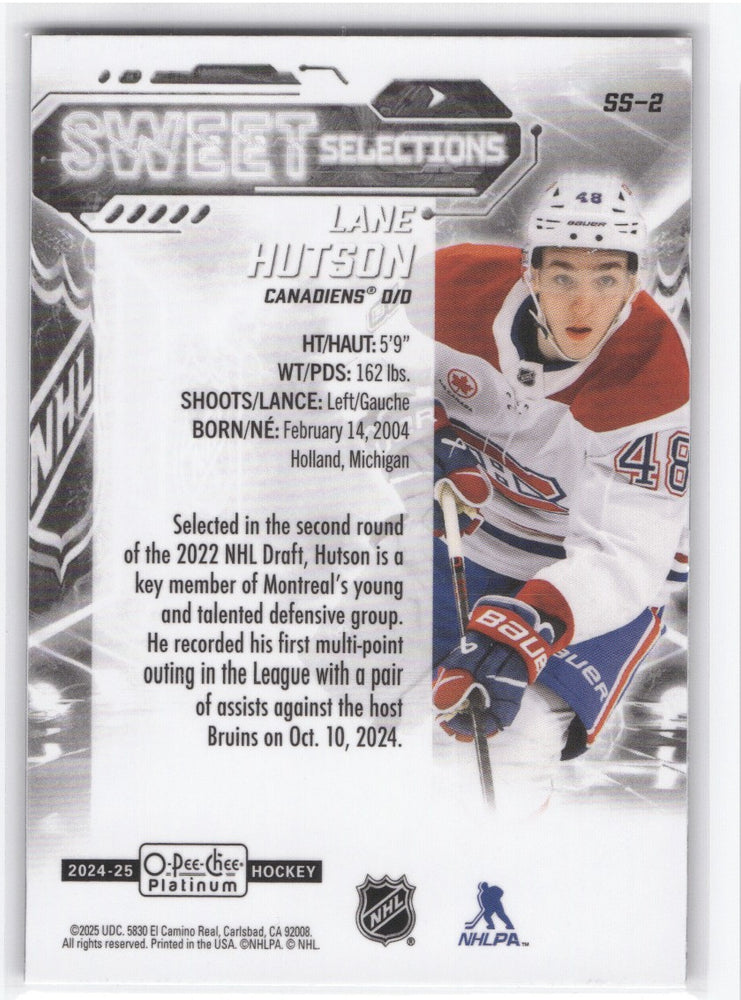 2024-25 Upper Deck O-Pee-Chee Platinum Sweet Selections Ss-2 Rookie Rc Lane Hutson