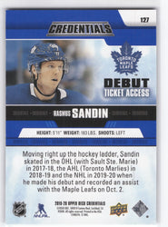 2019-20 Upper Deck Credentials Debut Ticket Access #127 Rookie Rc Rasmus Sandin /499