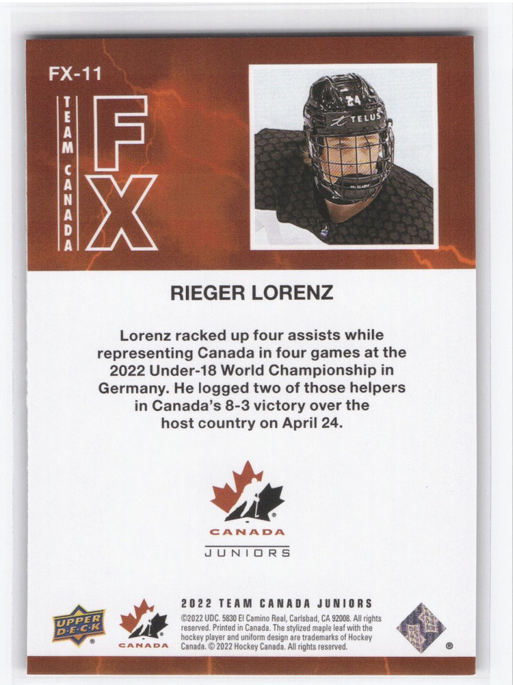 2022 Upper Deck Team Canada Juniors Team Canada Fx Fx-11 Reiger Lorenz