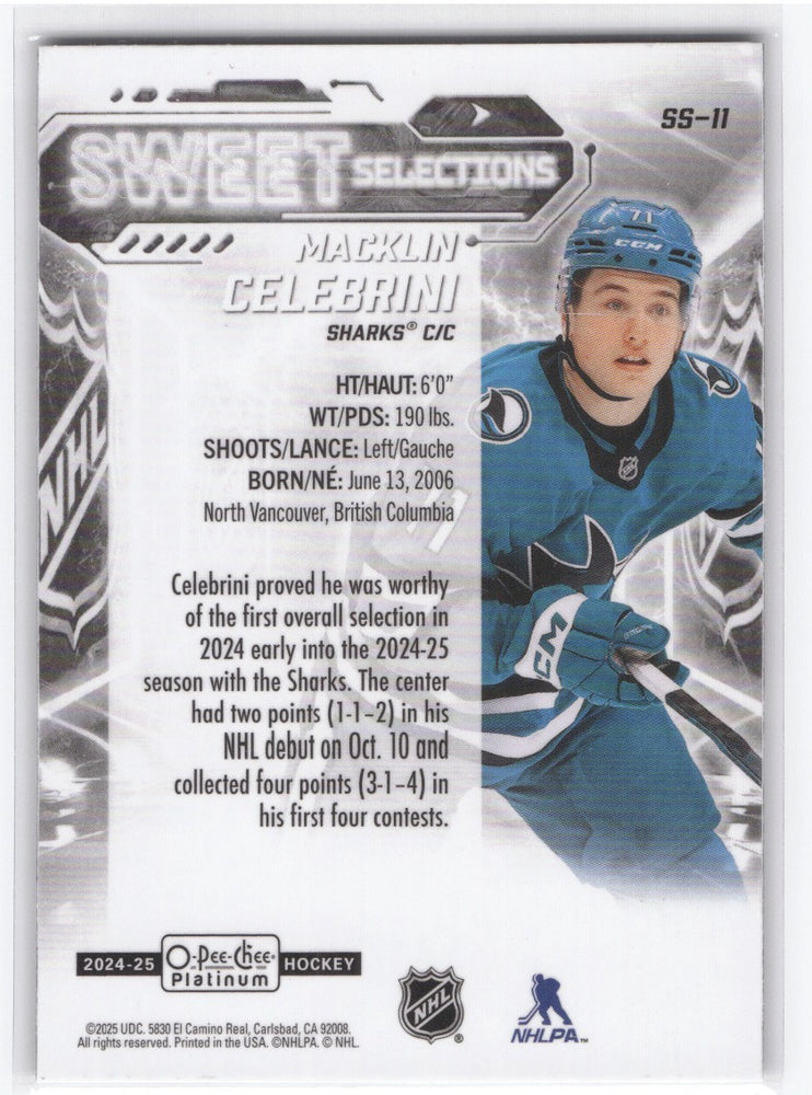 2024-25 Upper Deck O-Pee-Chee Platinum Sweet Selections Ss-11 Rookie Rc Macklin Celebrini