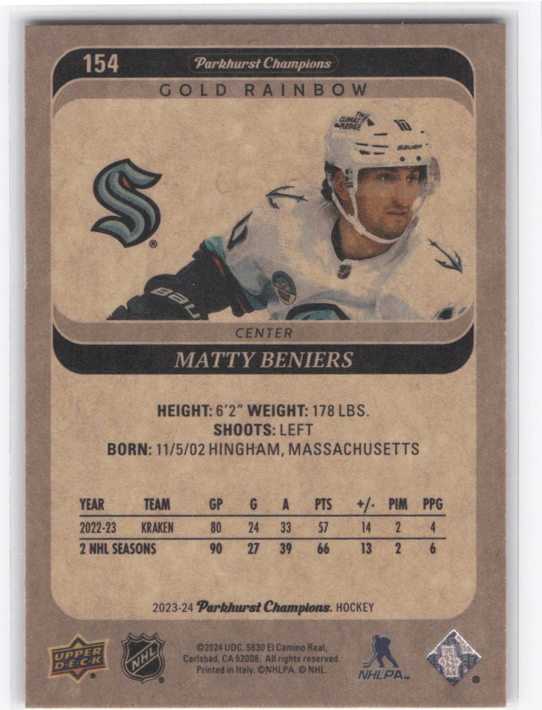 2023-24 Upper Deck Parkhurst Champions Gold Rainbow #154 Matty Beniers