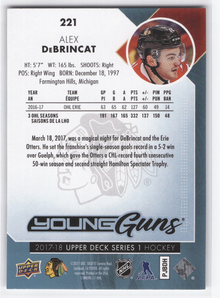 2017-18 Upper Deck Series 1 Young Guns #221 Rookie Rc Alex Debrincat