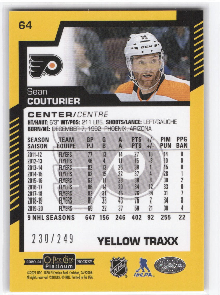 2020-21 Upper Deck O-Pee-Chee Platinum Yellow Traxx #64 Szean Couturier /249