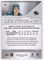 2024-25 Upper Deck Series 2 Young Guns #451 Rookie Rc Macklin Celebrini