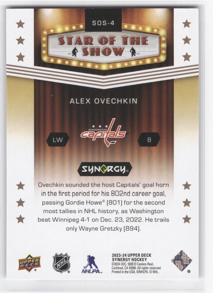 2023-24 Upper Deck Synergy Star Of The Show Sos-4 Alex Ovechkin