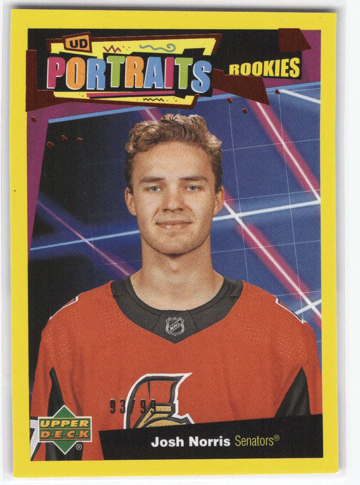 2020-21 Upper Deck Series 1 Ud Portraits Rookies Yellow /99 P-47 Rookie Rc Josh Norris /99