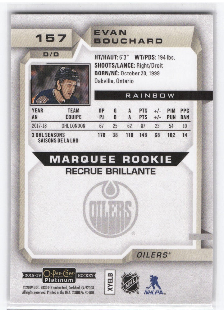 2018-19 Upper Deck O-Pee-Chee Platinum Marquee Rookie Rainbow #157 Rookie Rc Evan Bouchard