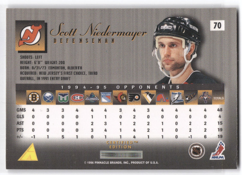 1996 Pinnacle Select 95-96 Certified Edition #70 Scott Niedermayer