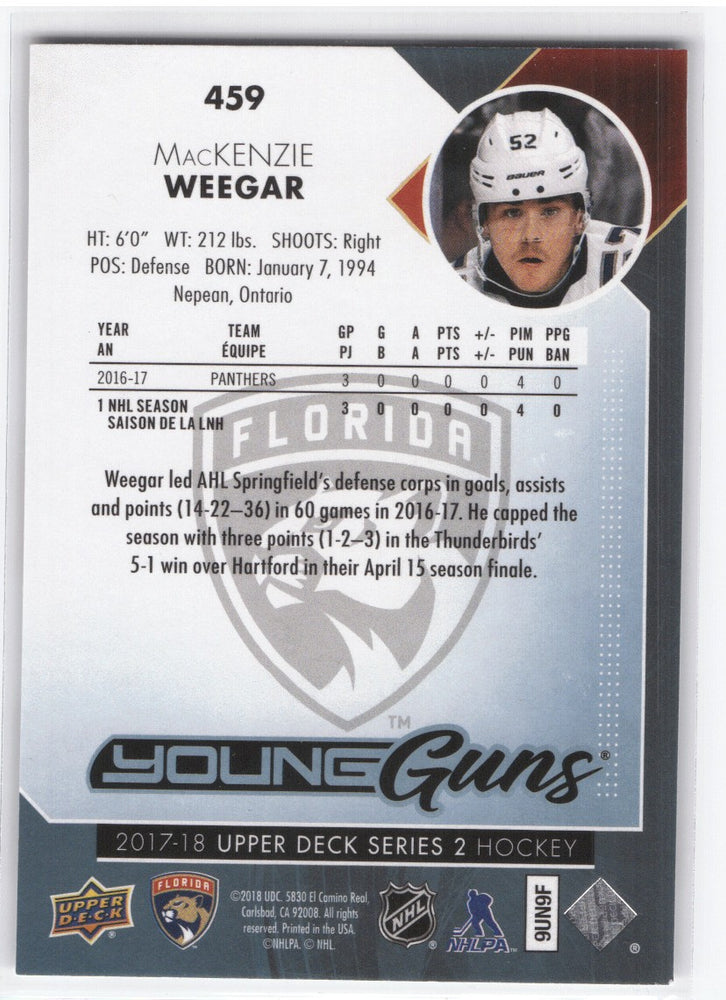 2017-18 Upper Deck Series 2 Young Guns #459 Rookie Rc Mackenzie Weegar