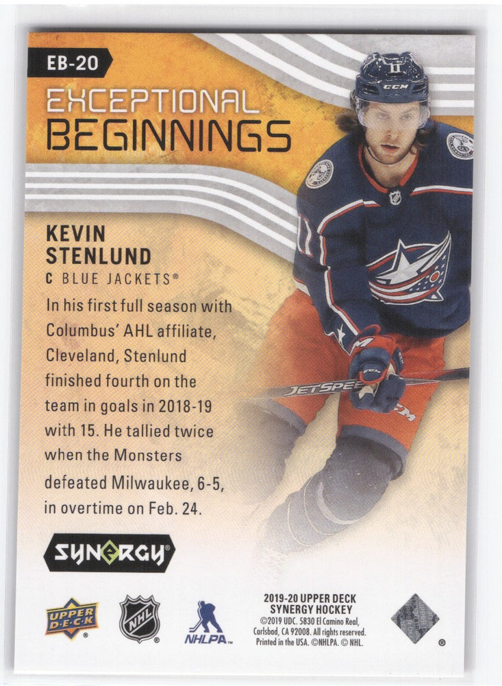 2019-20 Upper Deck Synergy Exceptional Beginnings Eb-20 Rookie Rc Kevin Stenlund /399