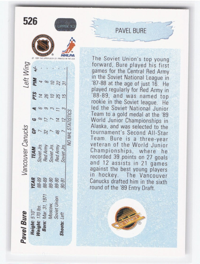 1991 Upper Deck Young Guns #526 Rookie Rc Pavel Bure