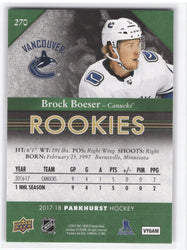 2017-18 Upper Deck Parkhurst Parkhurst Rookies #270 Rookie Rc Brock Boeser