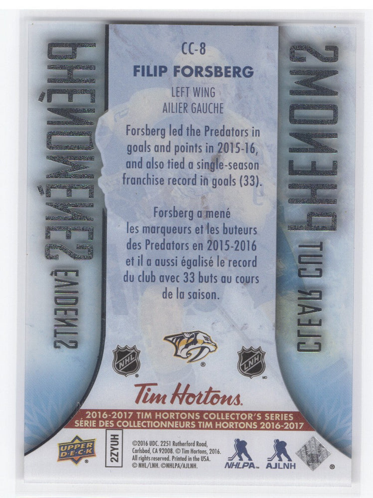 2016-17 Upper Deck Tim Hortons Collectors Series Clear Cut Phenoms Cc-8 Filip Forsberg