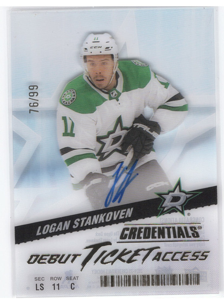 2024-25 Upper Deck Credentials Debut Ticket Access Clear Dtaa-Ls Rookie Rc Logan Stankoven /99