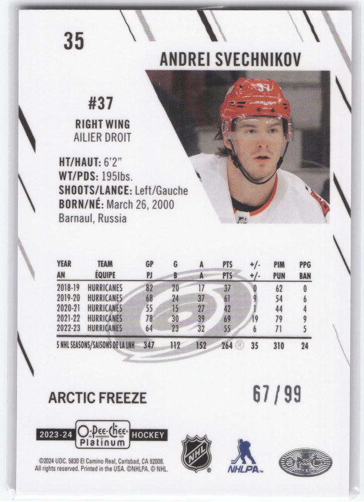 2023-24 Upper Deck O-Pee-Chee Platinum Arctic Freeze #35 Andrei Svechnikov /99