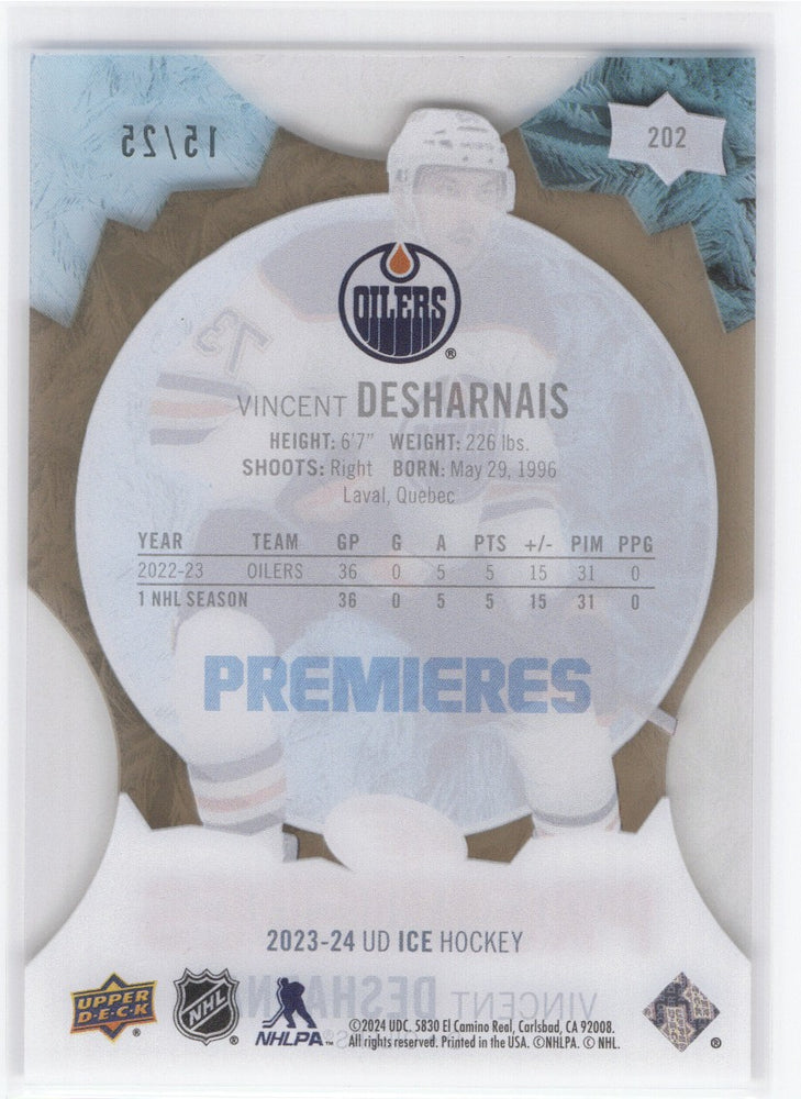2023-24 Upper Deck Ud Ice Hockey Premieres #202 Rookie Rc Vincent Desharnais /25