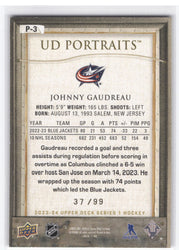 2023-24 Upper Deck Series 1 Ud Portraits Silver P-3 Johnny Gaudreau /99