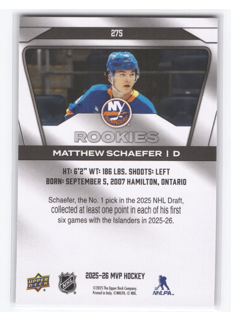 2025-26 Upper Deck Mvp Silver Edition Rookies #275 Rookie Rc Matthew Schaefer