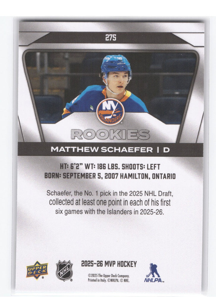 2025-26 Upper Deck Mvp Silver Edition Rookies #275 Rookie Rc Matthew Schaefer