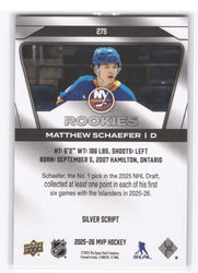 2025-26 Upper Deck Mvp Silver Edition Rookies Silver Script #275 Rookie Rc Matthew Schaefer