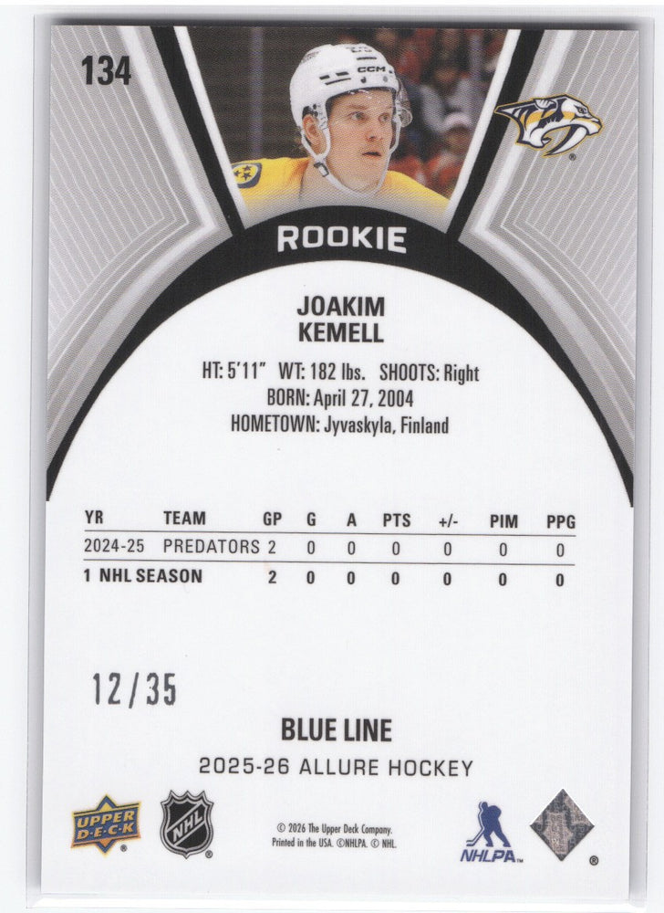 2025-26 Upper Deck Allure Blue Line Rookie #134 Rookie Rc Joakim Kemell /35